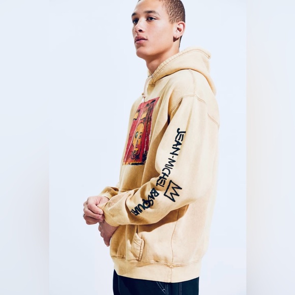 Urban Outfitters Tan Art Basquiat Graphic Unisex Hoodie Sweatshirt Size Large - Picture 1 of 11
